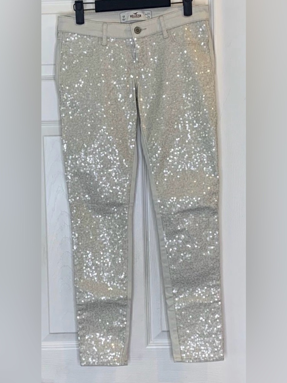 Hollister Cream Sequin Skinny Jeans size 28